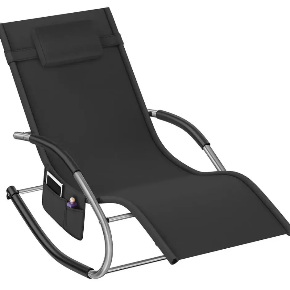tectake Zonnebed Set Van 2, Weerbestendig, Met Kussens, Inclusief Zijvak, Zwart