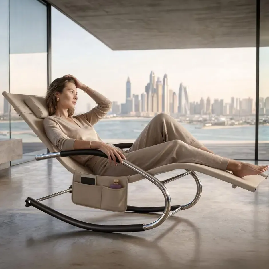 tectake Zonnebed Taya, ergonomisch, schommelfunctie, Beige