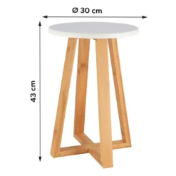 Tendance Bijzet krukje - wit - bamboe hout - D30 x H43 cm
