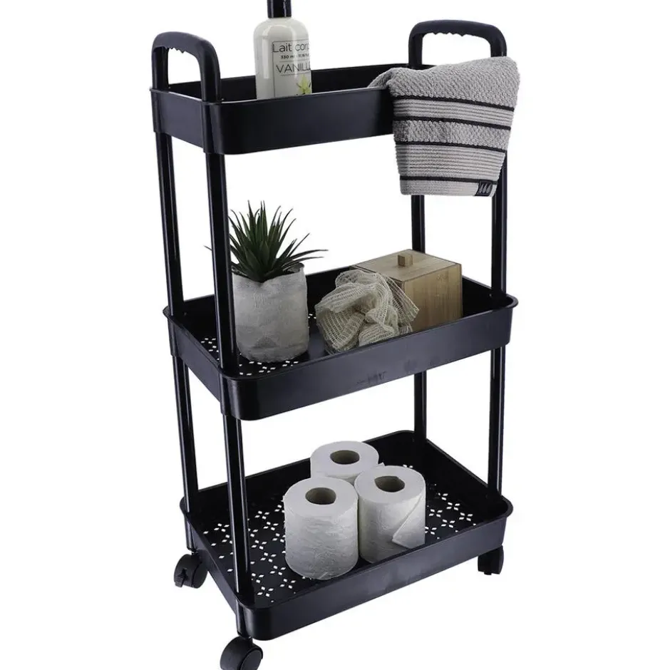 Tendance Keuken/badkamer trolley 3 laags - 38 x 26 x 77cm - zwart