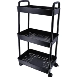 Tendance Keuken/badkamer trolley 3 laags - 38 x 26 x 77cm - zwart