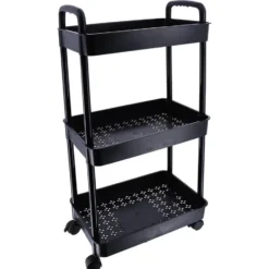 Tendance Keuken/badkamer trolley 3 laags - 38 x 26 x 77cm - zwart