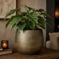 Ter Steege Plantenpot - metal look - goudkleurig - 26 x 25 cm