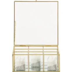 Theedoos - glas/metaal - goud