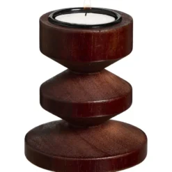 Theelichthouder Coco bruin hout - 10xØ8 cm