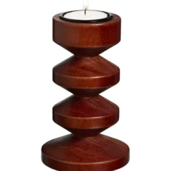 Theelichthouder Coco bruin hout - 16xØ8 cm
