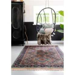 Tier Vintage vloerkleed Khepera groen met franjes - 300 x 200 cm