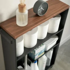 Tower Halfopen Opbergtrolley - Zwart - 13x46x68 cm