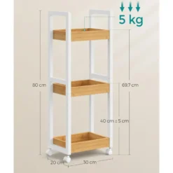 Trolley - Badkamer Trolley - 80 x 30 x 20 - Wit - Opbergrek - Serveerwagen