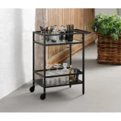 Trolley Zwart Metaal/Glas - 70x42x85cm - Bronco