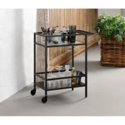 Trolley Zwart Metaal/Glas - 70x42x85cm - Bronco