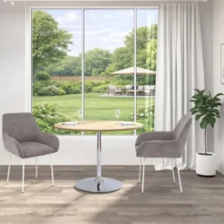 Trumpet ronde eettafel 110 cm eikenlook met chromen onderstel – stijlvol design
