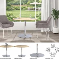 Trumpet ronde eettafel 110 cm eikenlook met chromen onderstel – stijlvol design