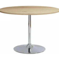 Trumpet ronde eettafel 110 cm eikenlook met chromen onderstel – stijlvol design