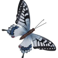 Tuindecoratie vlinder - grijsblauw en zwart - metaal - 44 x 31 cm