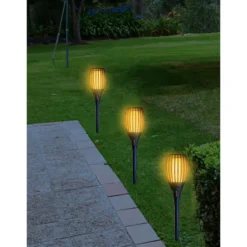 Tuinfakkel - solar - tuinverlichting - zwart - vlameffect - 58 cm