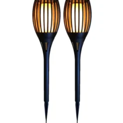 Tuinfakkel - solar - tuinverlichting - zwart - vlameffect - 58 cm