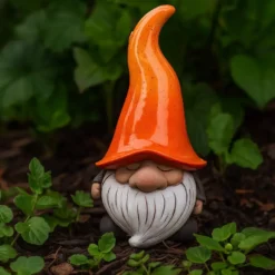 Tuinkabouter gnoom - oranje muts - polystone - 23 cm