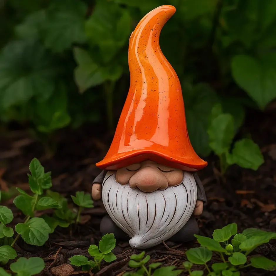 Tuinkabouter gnoom - oranje muts - polystone - 23 cm