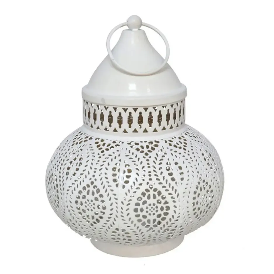 Tuin lantaarn - Marokkaanse sfeer - wit/goud - D15 x H19 cm - metaal