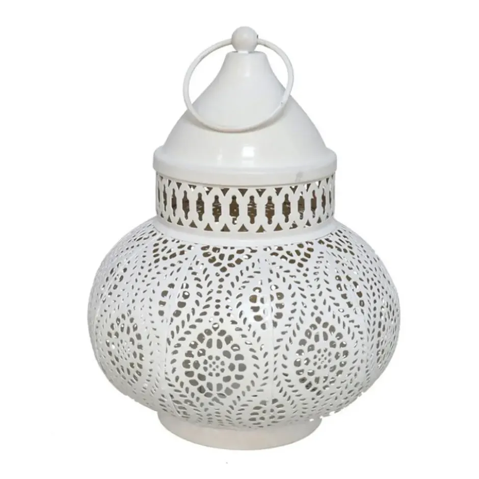 Tuin lantaarn - Marokkaanse sfeer - wit/goud - D15 x H19 cm - metaal