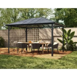 Tuinpaviljoen RADELA - 398 cmx300 cmx260 cm - Antracietgrijs Metaal