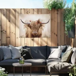Tuinposter Highlander in bloemen - 60 x 80 - Beige