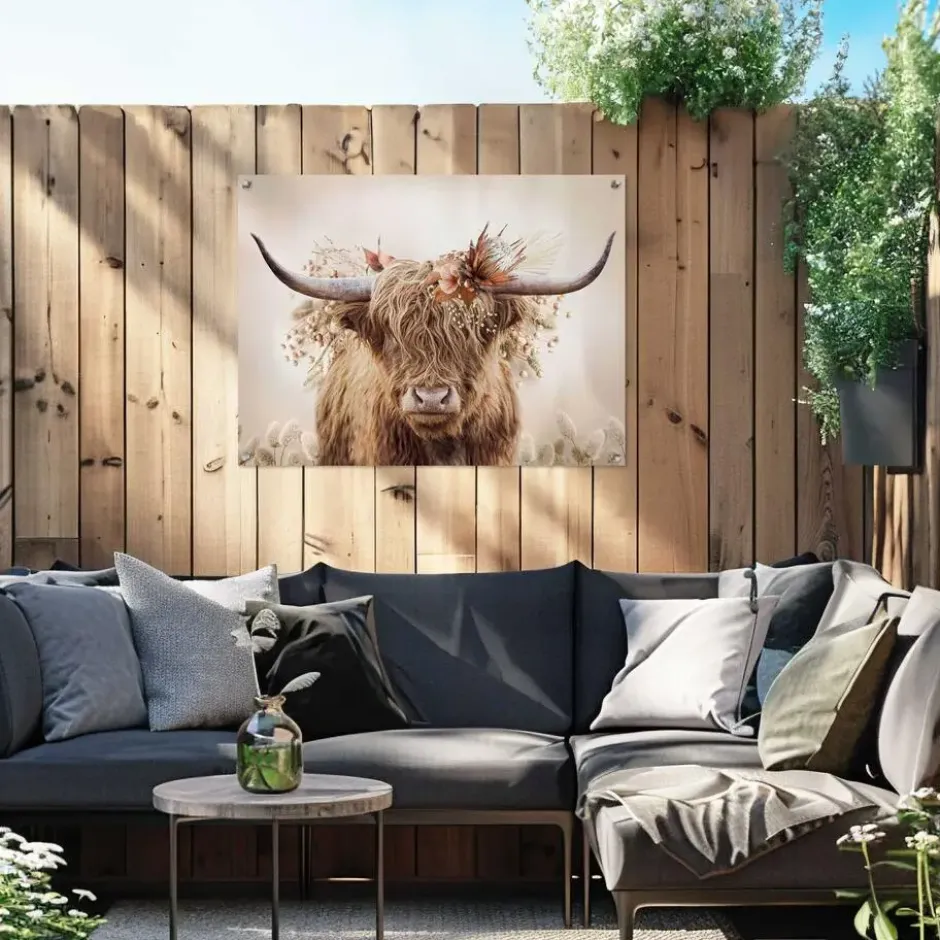 Tuinposter Highlander in bloemen - 60 x 80 - Beige
