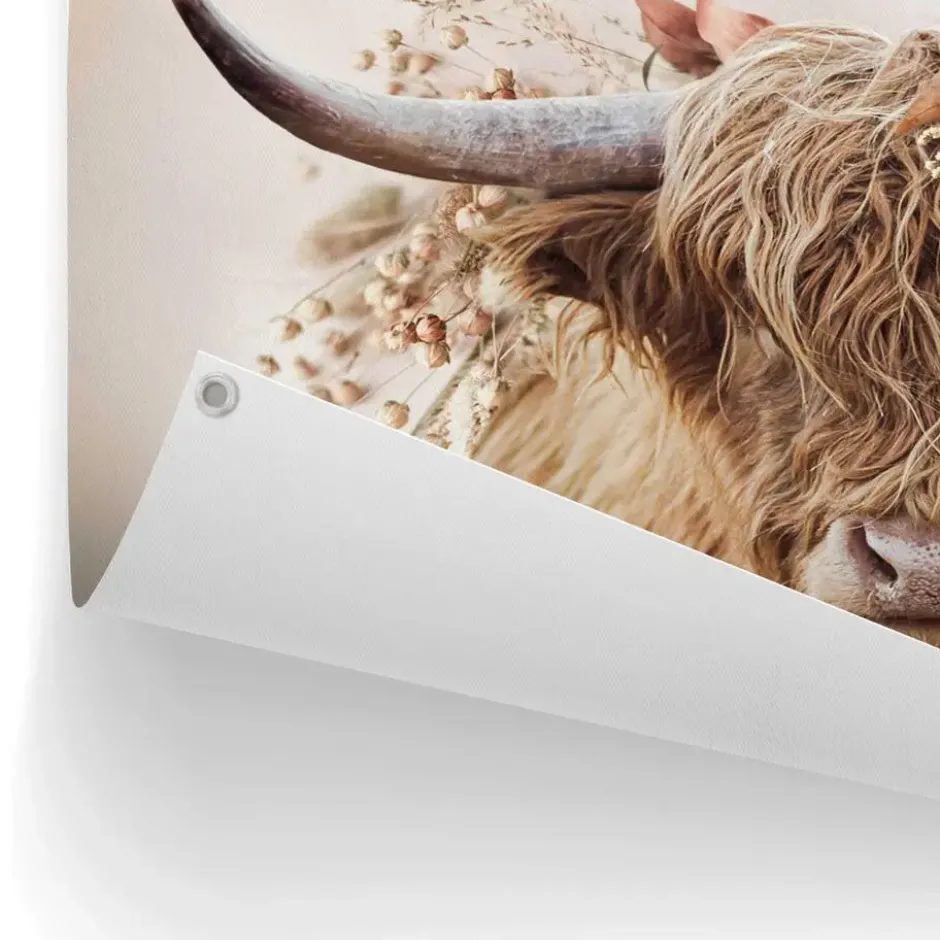 Tuinposter Highlander in bloemen - 60 x 80 - Beige