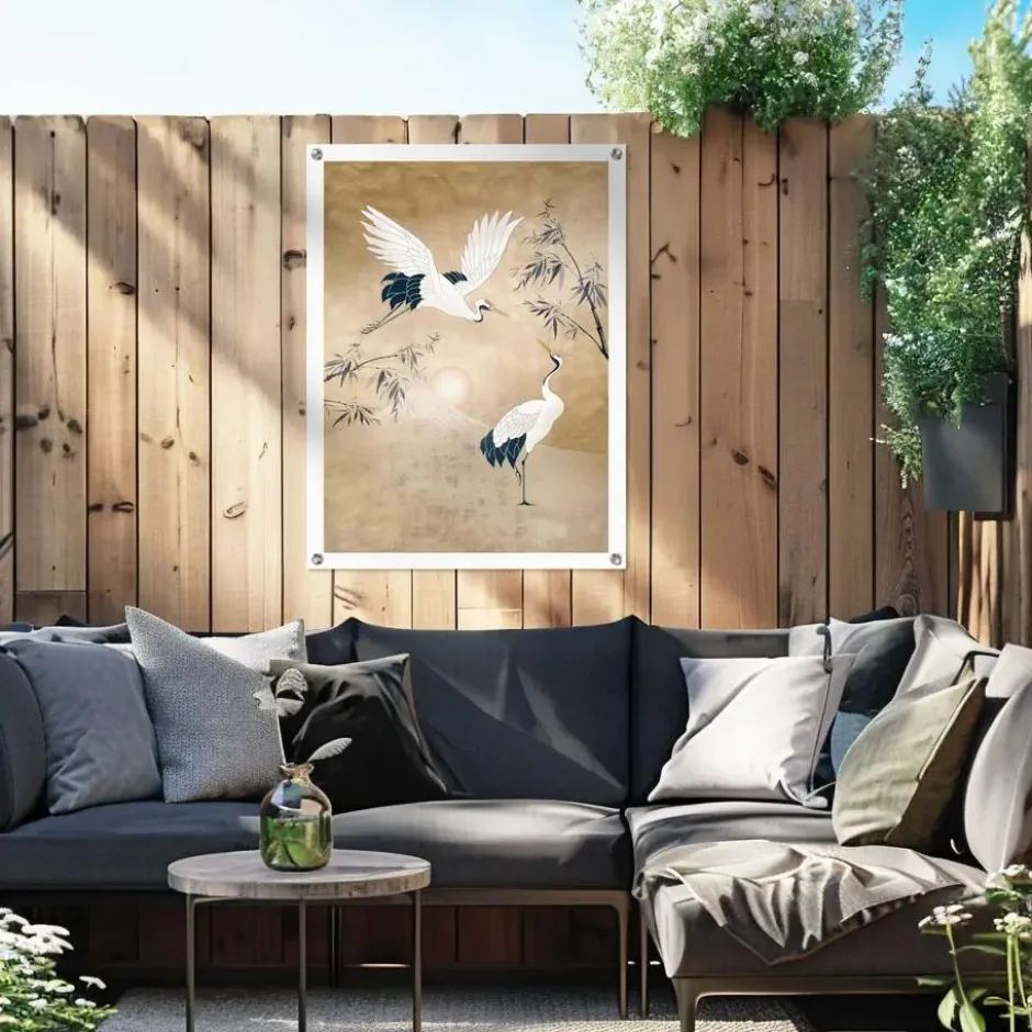 Tuinposter Kraanvogels in goud - 80 x 60 - Geel