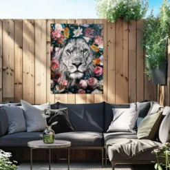 Tuinposter Leeuw - 80 x 60 - Bont