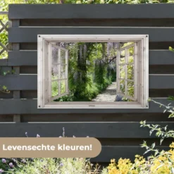 Tuinposter 120x80 cm Blauwe regen - Bloemen - Doorkijk - Boom - Lente