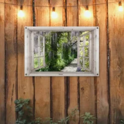 Tuinposter 90x60 cm Blauwe regen - Bloemen - Doorkijk - Boom - Lente