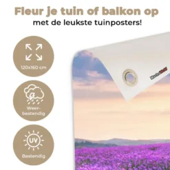 Tuinposter 120x160 cm Bloemen - Lavendel - Paars - Lucht - Zonsondergang - Weide