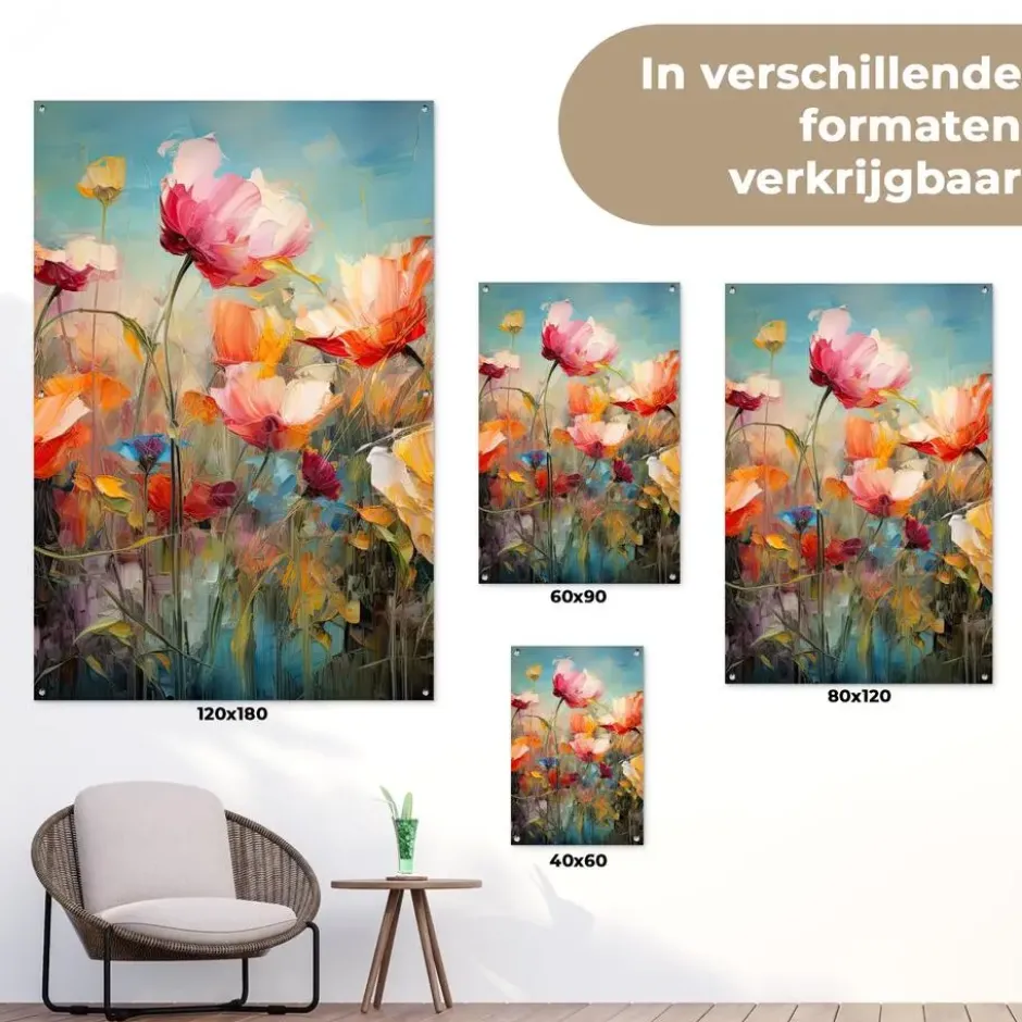 Tuinposter 80x120 cm Bloemen - Watercolor - Kunst - Botanisch - Natuur