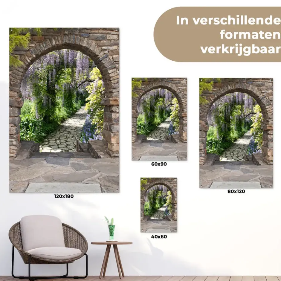 Tuinposter 120x180 cm Bos - Doorkijk - Stenen - Pad