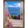 Tuinposter 120x160 cm Doorkijk - Berg - Landschap - Uitzicht - Meer