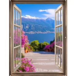 Tuinposter 120x160 cm Doorkijk - Berg - Landschap - Uitzicht - Meer