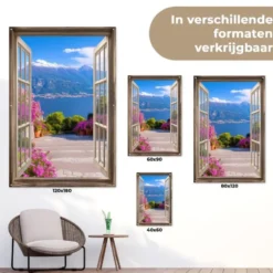 Tuinposter 80x120 cm Doorkijk - Berg - Landschap - Uitzicht - Meer