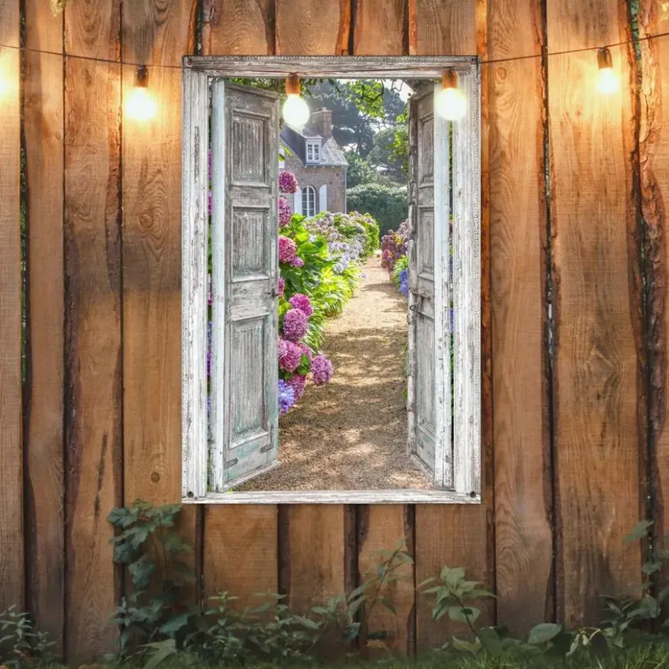 Tuinposter 80x120 cm Doorkijk - Hortensia - Bloemen
