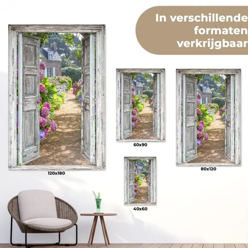 Tuinposter 120x180 cm Doorkijk - Hortensia - Bloemen