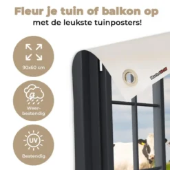 Tuinposter 90x60 cm Doorkijk - Koe - Molen - Koeien - Weiland - Gras - Groen