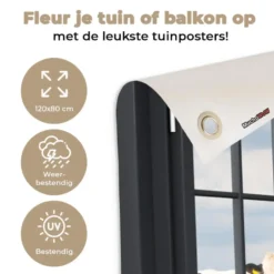 Tuinposter 120x80 cm Doorkijk - Koe - Molen - Koeien - Weiland - Gras - Groen