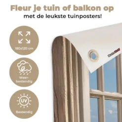Tuinposter 180x120 cm Doorkijk - Strand - Raam - Duinen - Zee