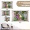 Tuinposter 120x80 cm Hortensia - Doorkijk - Bloemen - Zomer - Paars - Pad