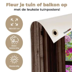 Tuinposter 180x120 cm Hortensia - Doorkijk - Bloemen - Paars - Natuur -