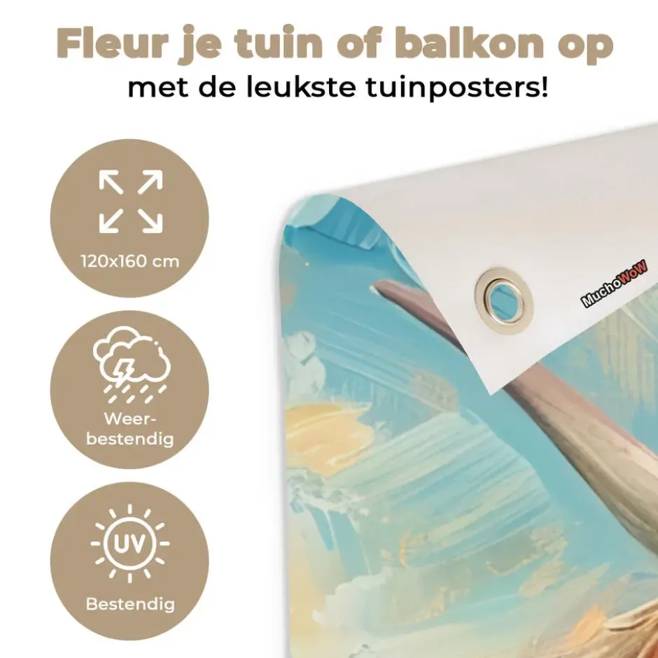 Tuinposter 120x160 cm Schotse hooglander - Natuur - Kleurrijk - Bloemen