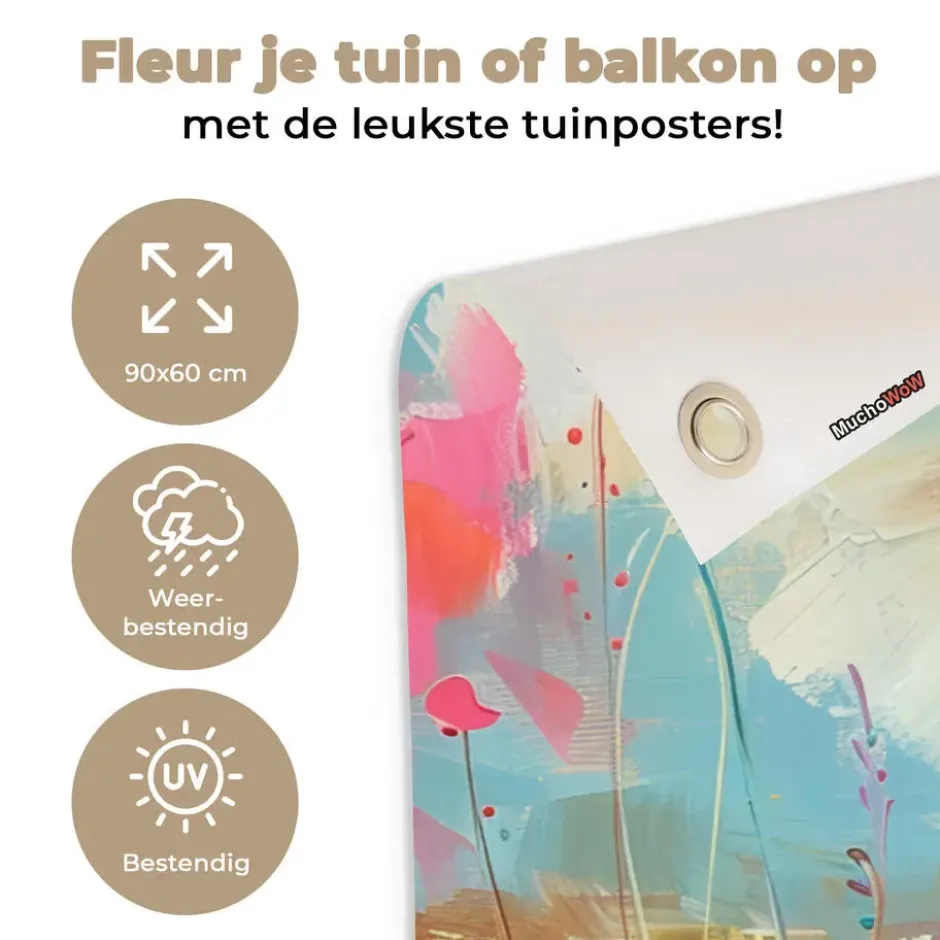 Tuinposter 90x60 cm Schotse hooglander - Natuur - Kleurrijk - Bloemen
