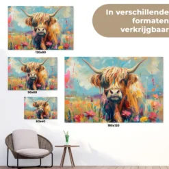 Tuinposter 90x60 cm Schotse hooglander - Natuur - Kleurrijk - Bloemen