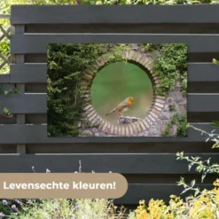 Tuinposter 120x80 cm Vogel - Doorkijk - Roodborstje